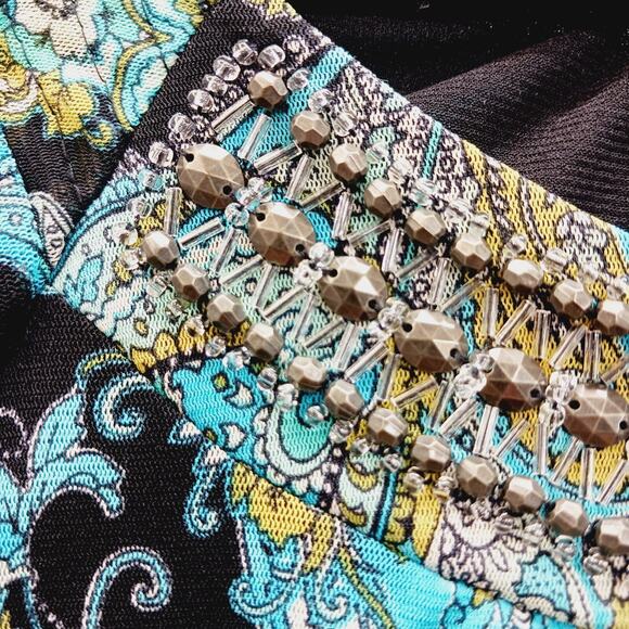 Blouse Size M Y2K Glam Boho Beaded Paisley Going-Out Top Eclectic Elegance Luxe - Picture 4 of 16